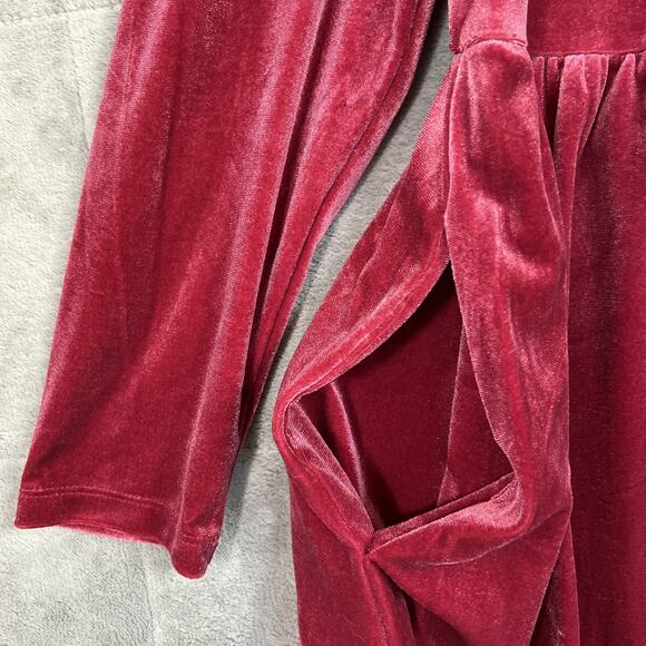 Ava & Viv Dress Women 1X Red Velour Cocktail Rosette Pockets Holiday Long Sleeve - Picture 4 of 11